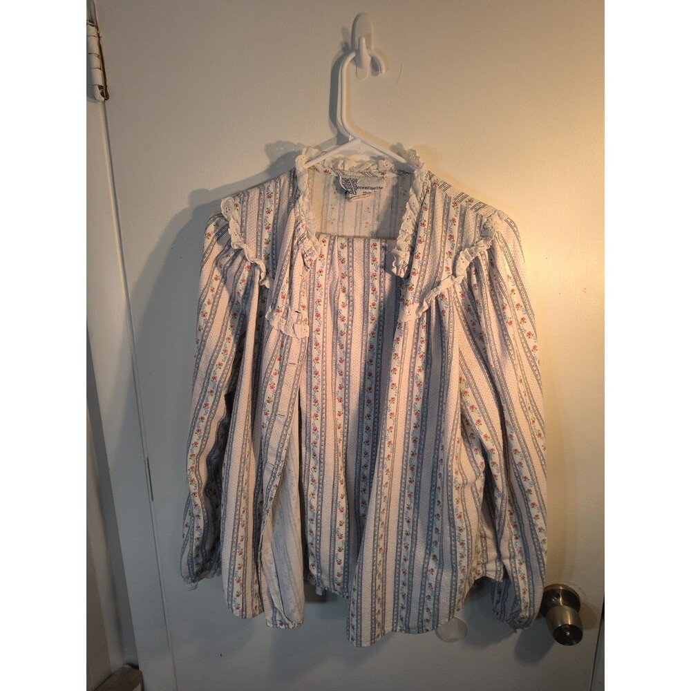 VTG Accentuette by Lanz Pajama Set Floral Stripe Flannel Cottagecore Flawed TLC
